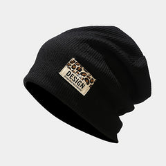 Leopard Letter Hood Beanie Hat Women Thin Outdoor Ear Protection Hat
