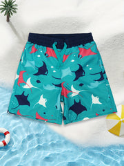 Boys Underwater Animals Print Surfing Shorts Swimming Trunks