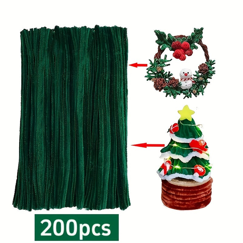 200pcs Green Pipe Cleaners Flexible Chenille Stems for DIY Crafts