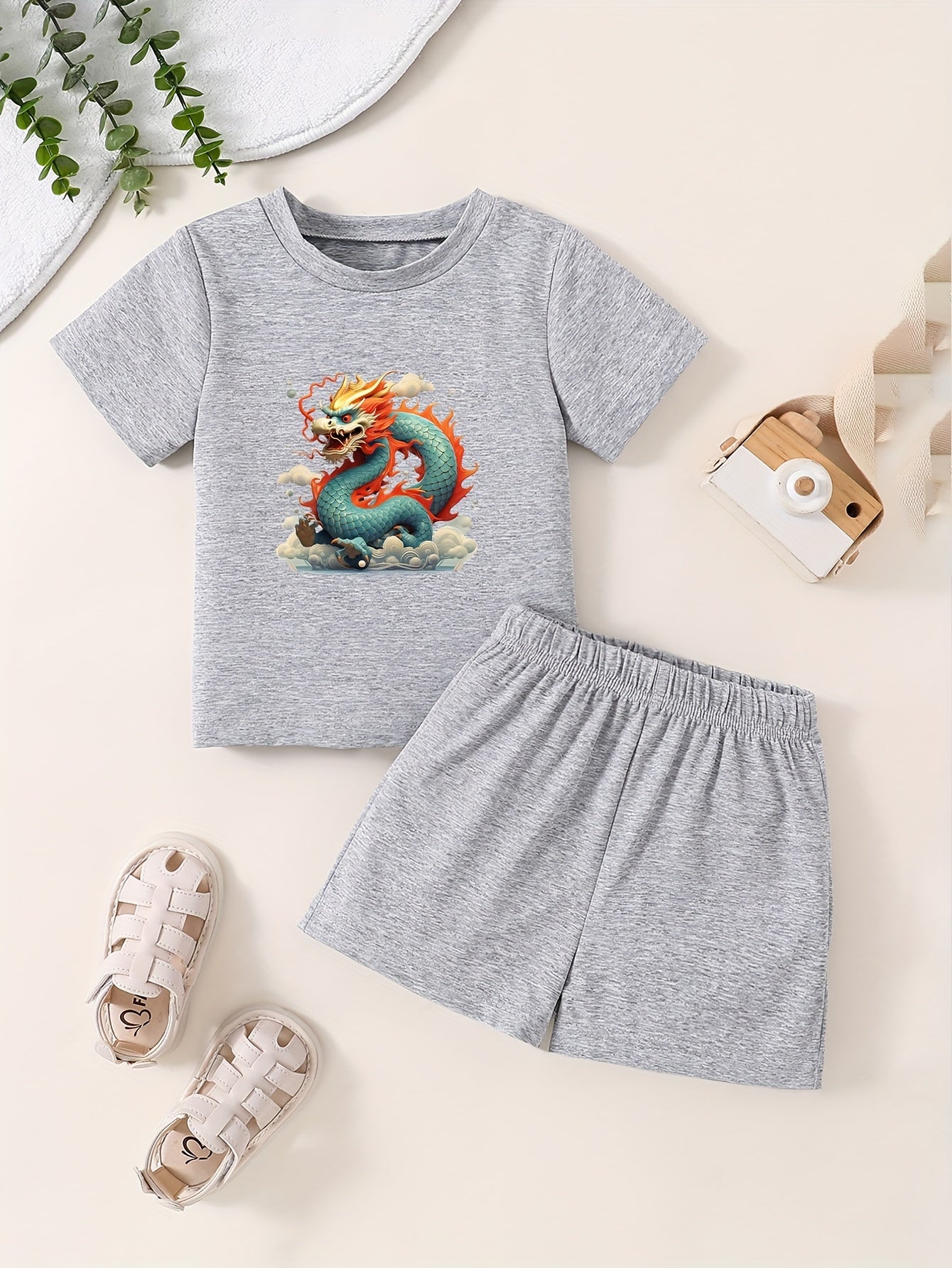 Toddlers Cartoon Dragon Pattern 2pcs Summer Clothing