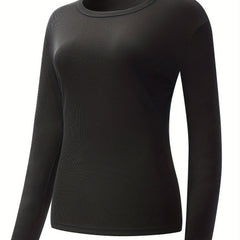 Ribbed Base Layer Long Sleeve Tee Round Neck Tight Workout Top Women's Activewea