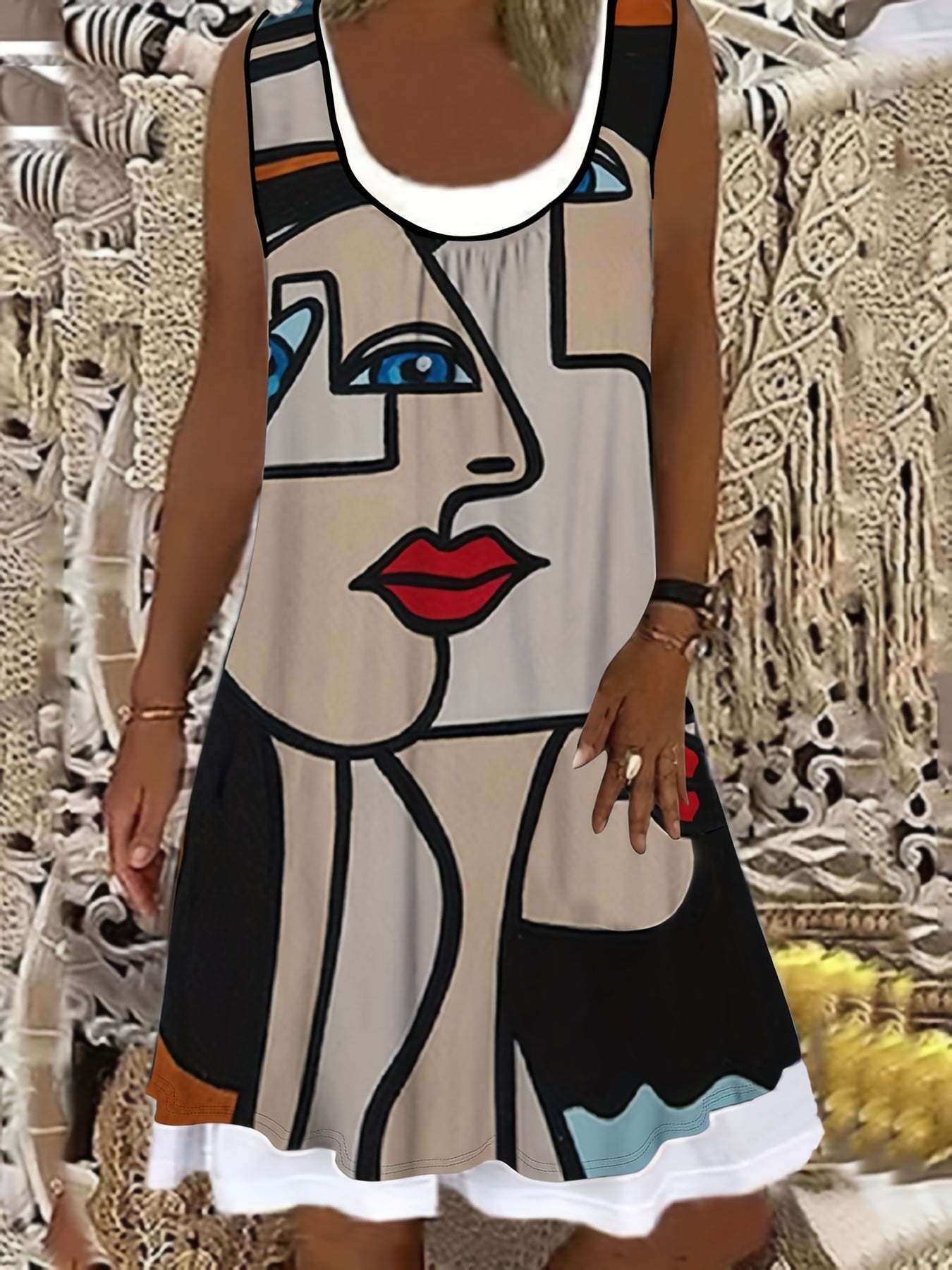  Abstract Figure Print Tank Dress