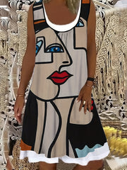  Abstract Figure Print Tank Dress