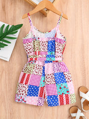 Girls Floral Print Sleeveless Romper