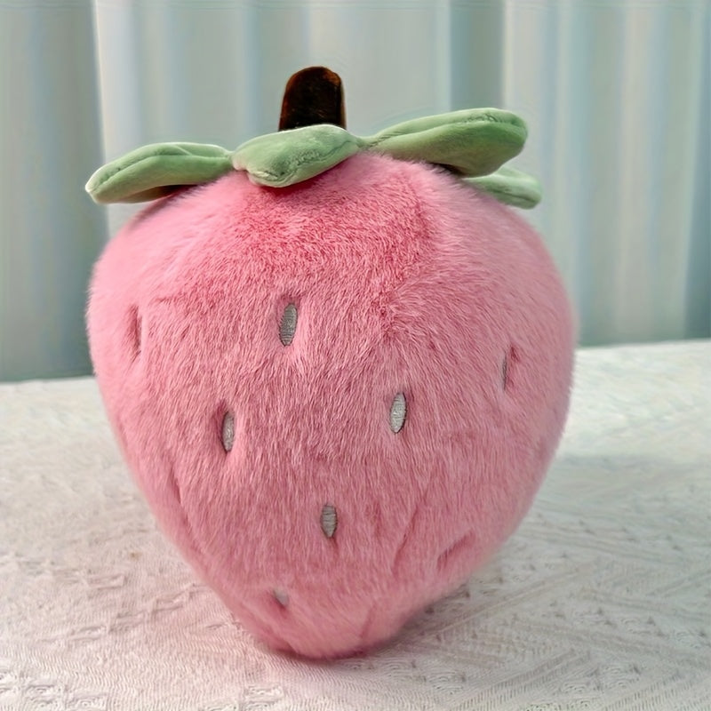 Strawberry Plush Doll Soft Pink Green Leaves High Polyester Adorable Fruit Shape