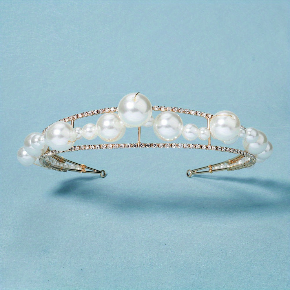 Bridal Pearl Crown Rhinestone Hair Jewelry Baroque Headpiece