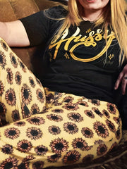 Sunflower Print Drawstring High Rise Casual Pants Plus Size