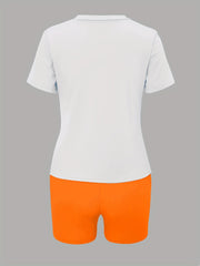 Letter & Fruit Print Tee & Shorts Set