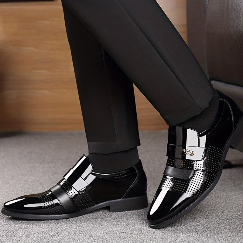 Men's Glossy Dress Shoes Comfy Slip On Leather Shoes