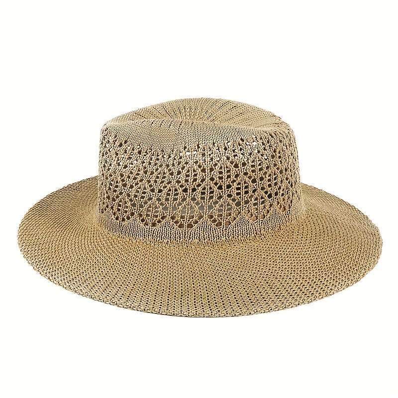 Vintage Crochet Cowboy Hat Hollow Fedora Cap Boho Sunscreen Cowgirl Beach Hats