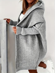  Open Front Batwing Sleeve Hooded Sweater Cardigan