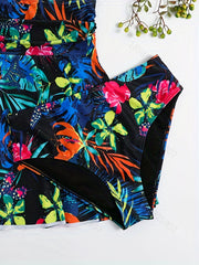 Tropical Print Tank Top & Panties Swimsuit Set