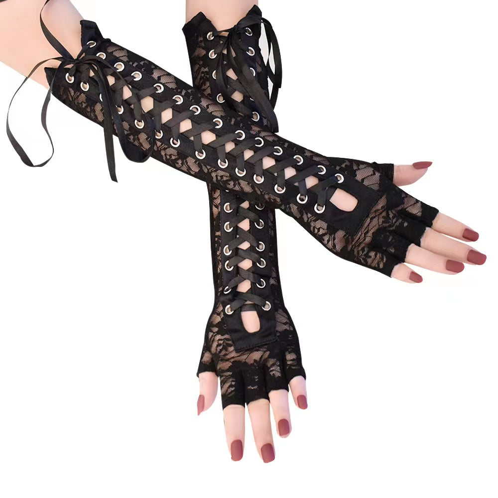 Lace Long Gloves Bandage Half Finger Arm Evening Party Y2K Punk