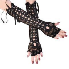 Lace Long Gloves Bandage Half Finger Arm Evening Party Y2K Punk