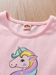 Girls Casual Mesh Dress With Unicorn Print For Summer