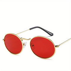 Classic Oval Metal Frame Sunglasses Punk Red Lens Sunshade Eyewear