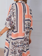  Colorblock Paisley Print Button Up Boho Dress