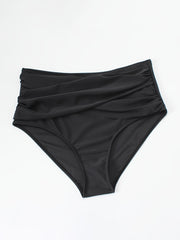  Solid Cross Front Ruched Tummy Control High Rise Swim Panty