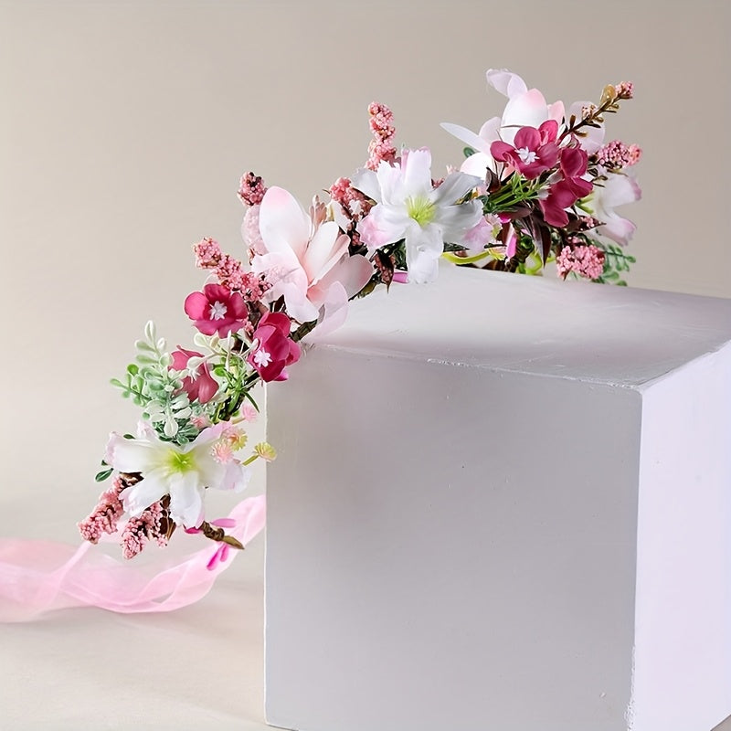 Floral Headband for Bridal Photo Shoots Pink