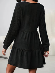  V-Neck Long Sleeve Smock Dress