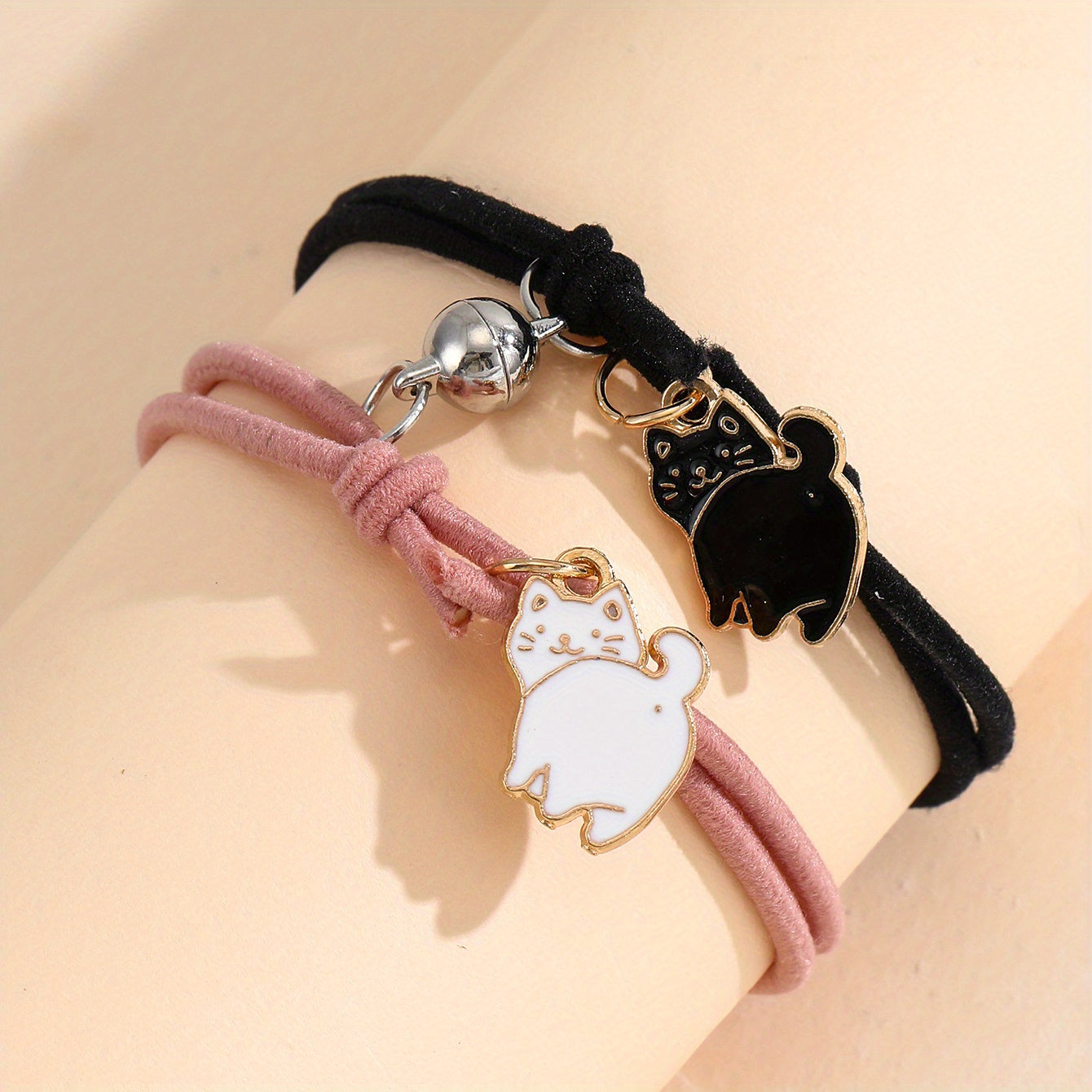 2 Pcs Cat Couple Bracelet Set Adjustable Braided Bracelet
