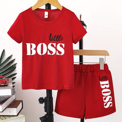 2pcs Boys Casual Round Neck T shirt & Shorts Set Clothes