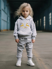 Girls 2pc Cartoon Hooded Sweatshirt & Solid Sweatpants Set