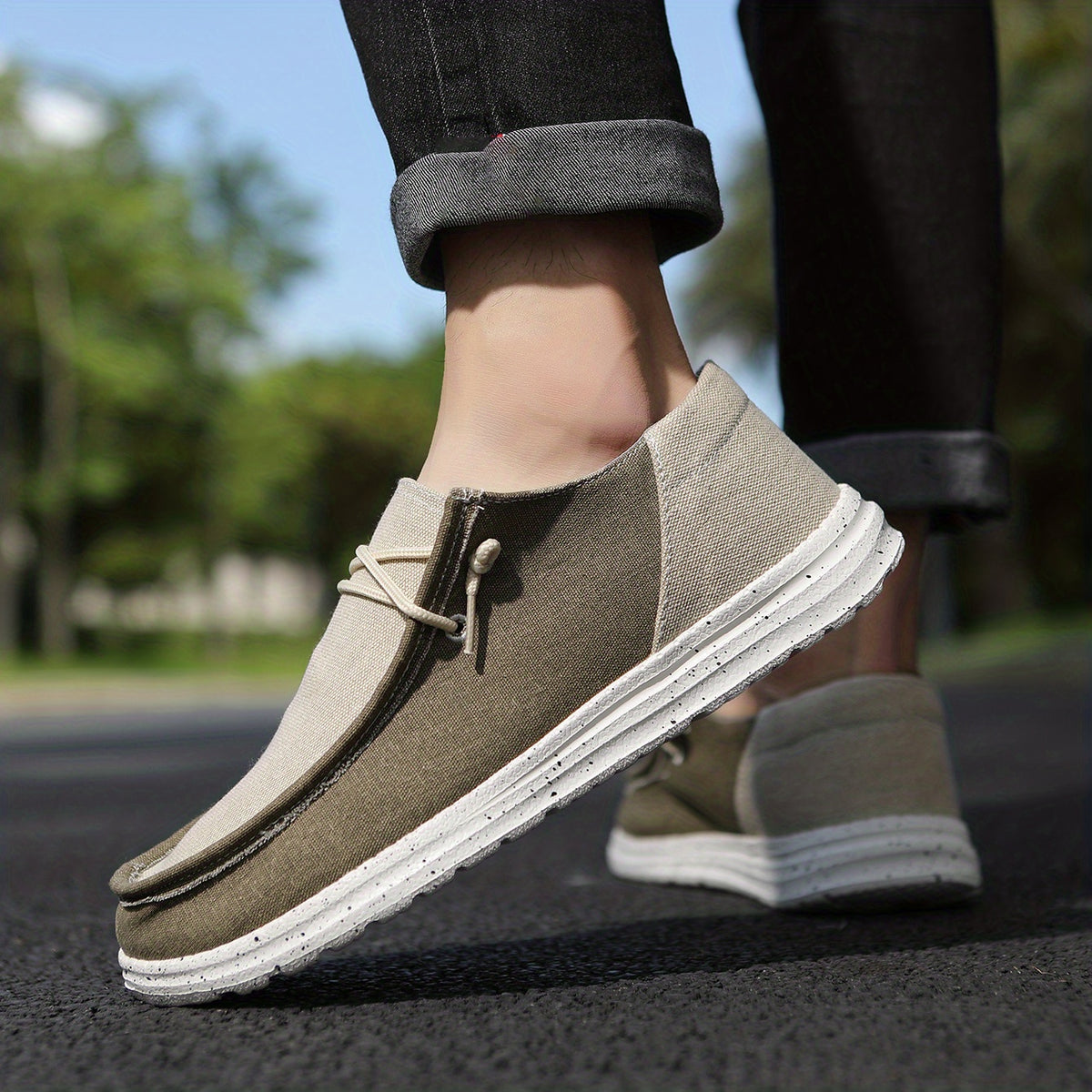 Men's Breathable Canvas Loafer Shoes Non Slip Working Driving Shoes