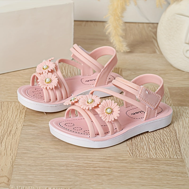 Girls Flower Decor Open Toe Sandals Lightweight Breathable Sandals
