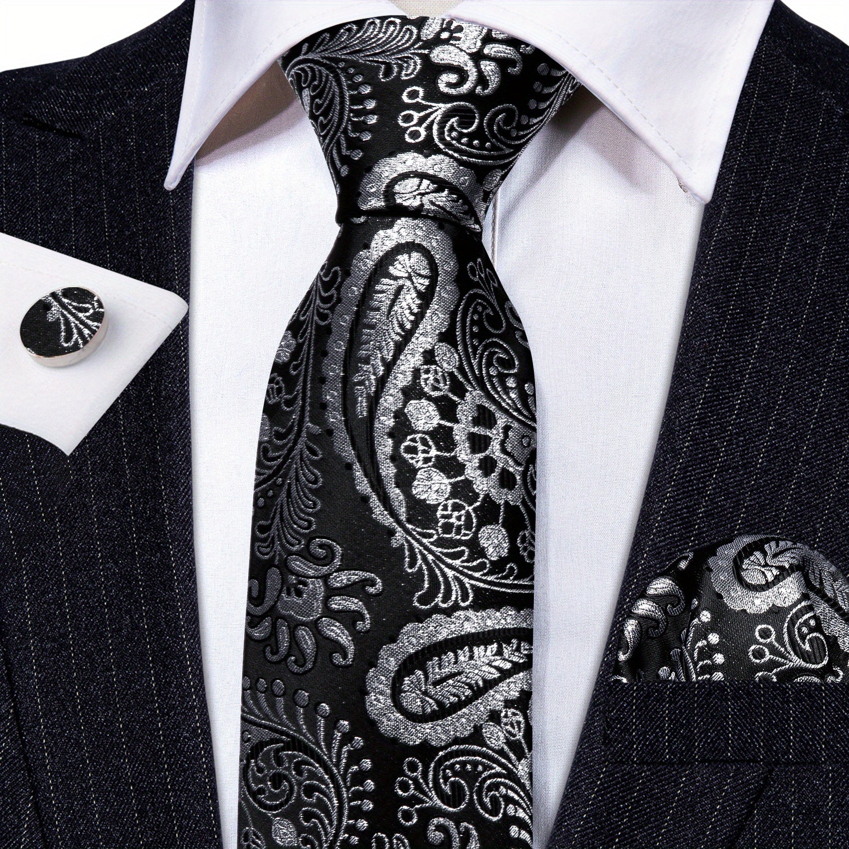 Barry Wang Red&Black Paisley Necktie Set