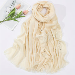 Fringed Lace Pearl Soft Shawl Sunscreen Wrap Casual Travel Scarf