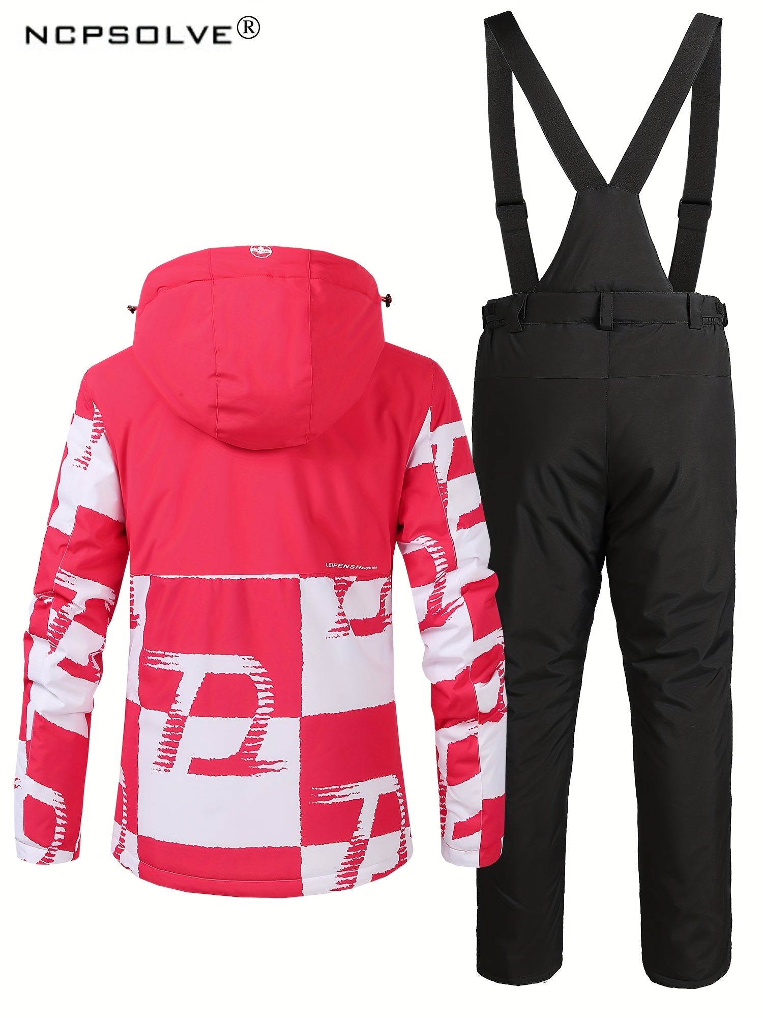 2Pcs Ski Set Full Zip Long Sleeve Jacket & Windproof Trouser Ski Suit