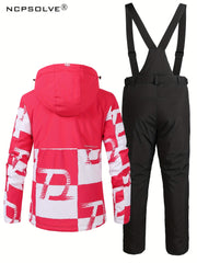 2Pcs Ski Set Full Zip Long Sleeve Jacket & Windproof Trouser Ski Suit