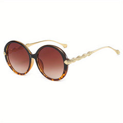 Large Round Sunglasses Metal Leaf Charm Gradient UV400