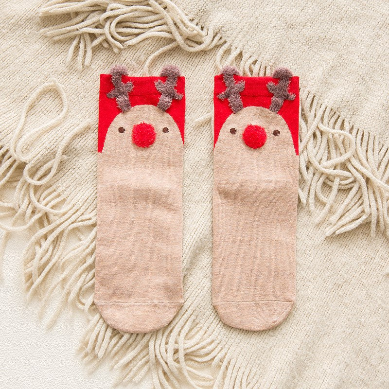 Christmas Ankle Socks: Cartoon Animal & Christmas Print Women's Stockings