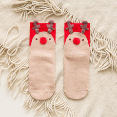 Christmas Ankle Socks: Cartoon Animal & Christmas Print Women's Stockings