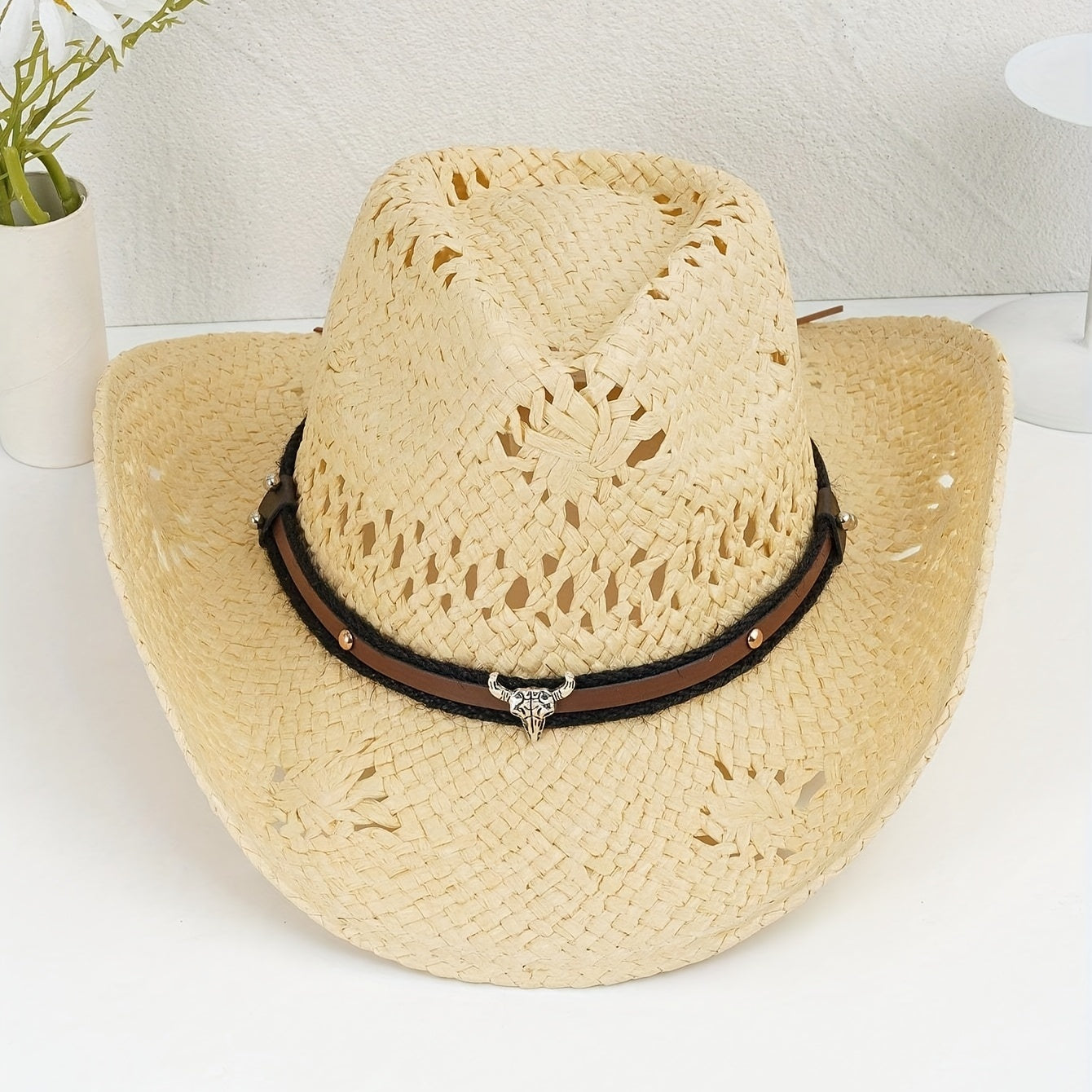 Turquoise Chain Cowboy Hat Wide Brim Travel Beach Sun Hats for Women