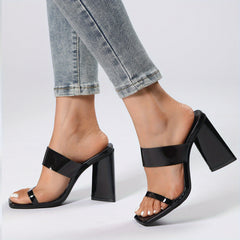 Women's Block Heeled Sandals Square Toe Double Strap Heels