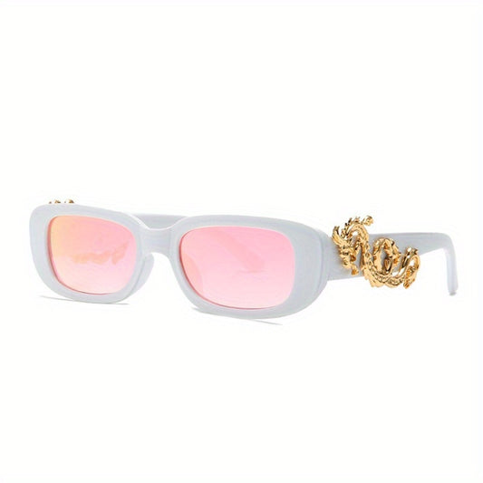 Y2K Rectangle Frame Sunglasses Gradient Lens Dragon Decor UV400