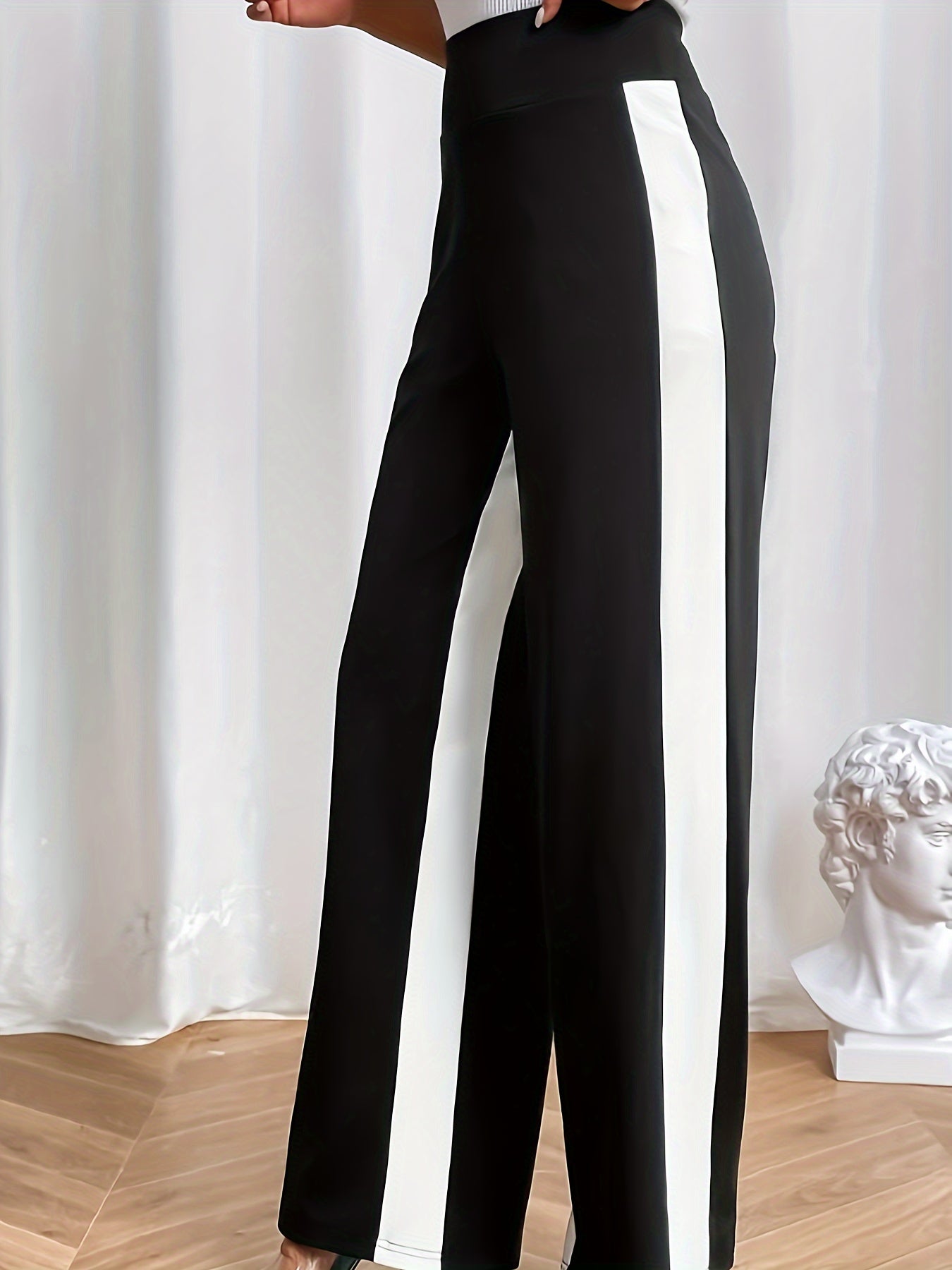  Colorblock Elastic High Rise Wide Leg Trousers