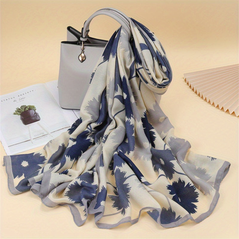 Boho Flower Print Scarf Double Shawl Classic Head Wrap