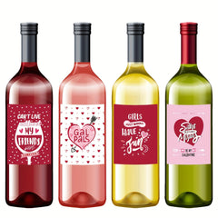 Galentine's & Waterproof Wine Bottle Labels Set of 10 Unique Glittered Stickers