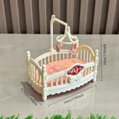 Plastic Dolls House Cradle Bed with Pastel Colors & Intricate Lace Patterns