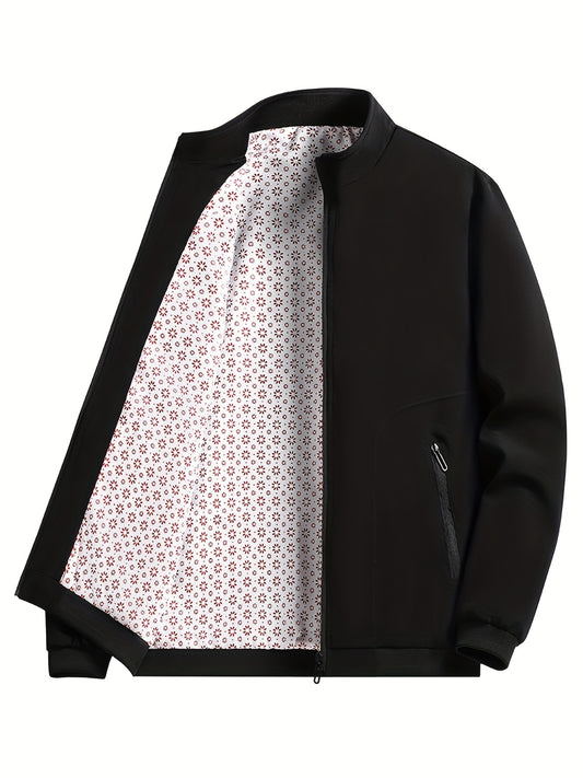 Men's Casual Zipper Pockets Stand Collar Jacket Coat