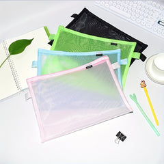 Nylon Grid Zipper File Bag Student Office Cosmetic Storage