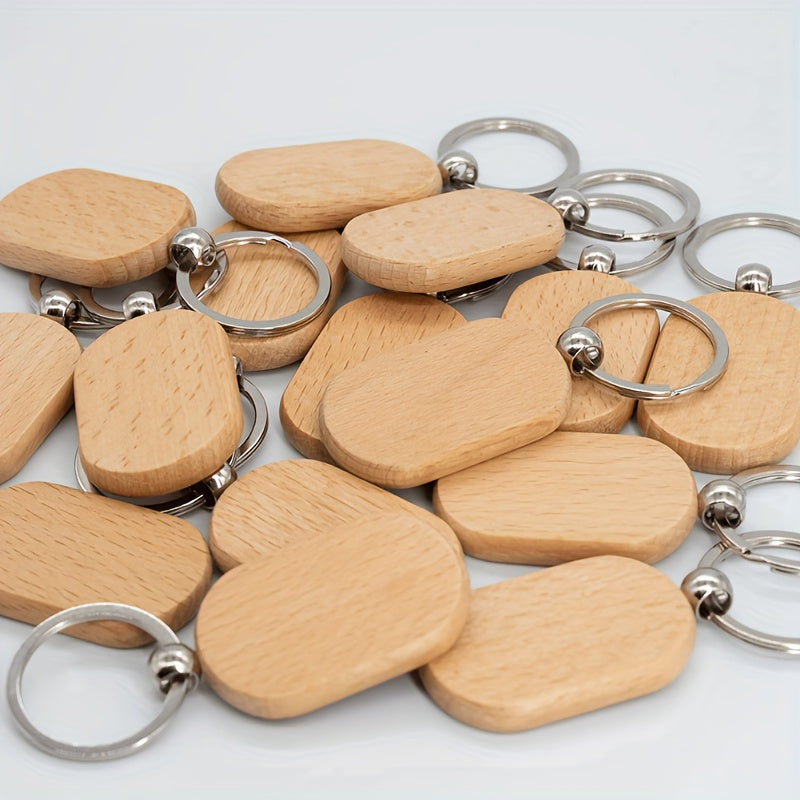 20pcs Blank Wooden Tag Keychain Engraved Keyring