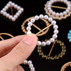Faux Pearl Round Buckle Women Dress Scarf Pin Brooch