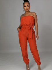 Sleeveless Tie Waist Jumpsuit with Pockets