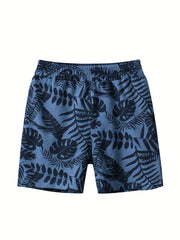 2pcs Tropical Leaf Coconut Tree Print Boys Comfortable Shorts