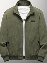 Corduroy Solid Jackets For Men Zip Up Stand Collar Coat